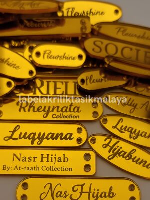 Label Akrilik Gold Label Hijab Branding Custom